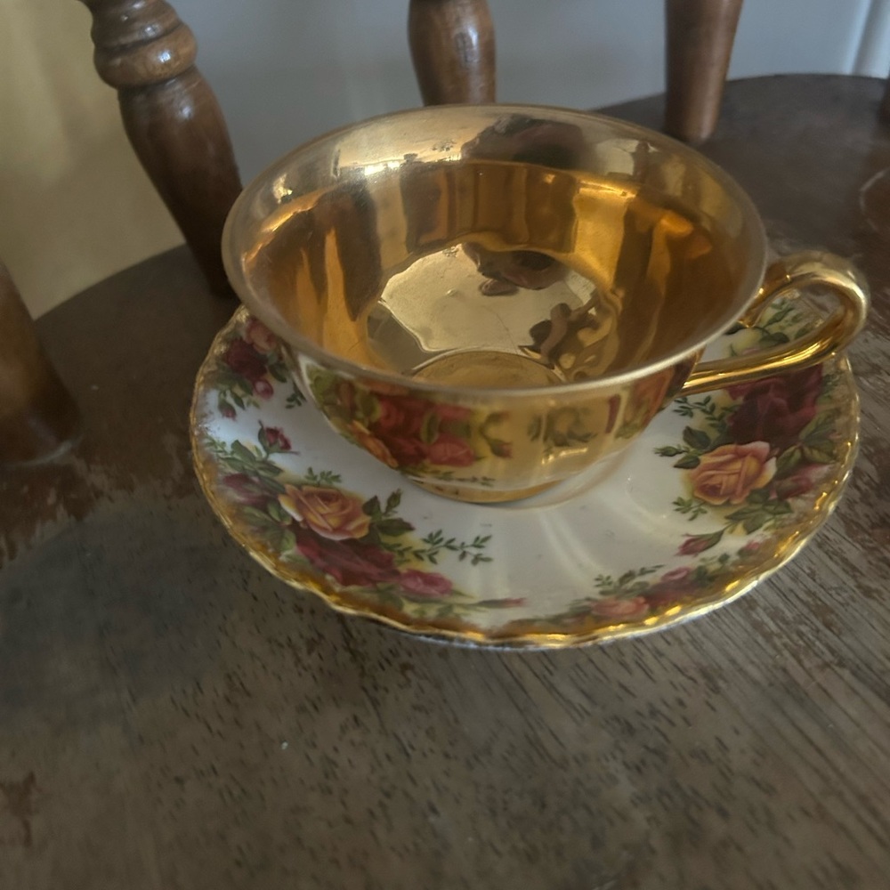 Gold Bavaria German Cup with floral saucer